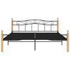vidaXL Bed Frame without Mattress Black Metal&Solid Oak Wood 200x200 cm