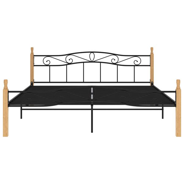 vidaXL Bed Frame without Mattress Black Metal&Solid Oak Wood 200x200 cm