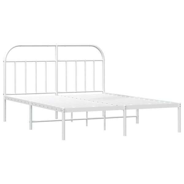 vidaXL Metal Bed Frame without Mattress with Headboard White 140x190cm