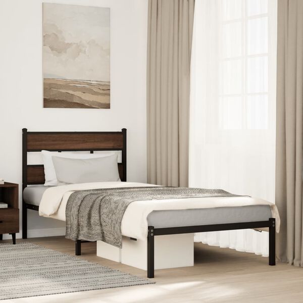 vidaXL Bed Frame without Mattress with Headboard Brown Oak 90x200 cm