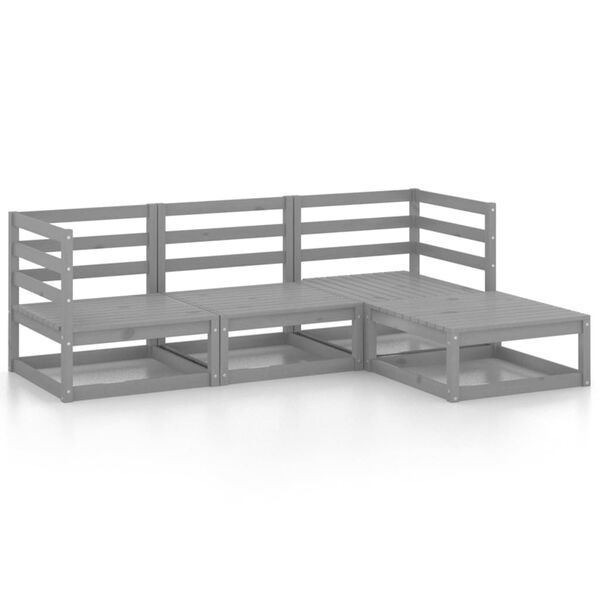vidaXL 4 Piece Garden Lounge Set Grey Solid Wood Pine