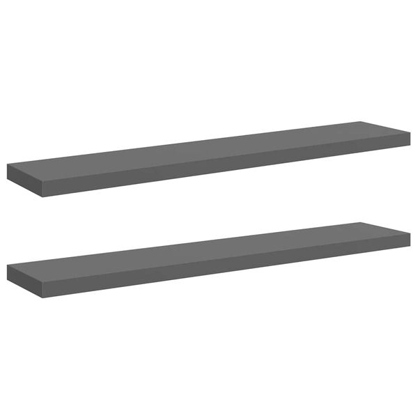 vidaXL Floating Wall Shelves 2 pcs High Gloss Grey 120x23.5x3.8 cm MDF