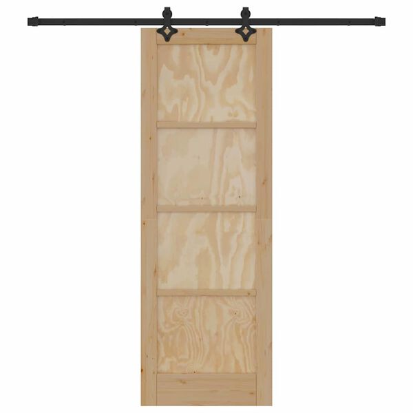vidaXL Sliding Door Natural and Black 73.5 x 211 cm Solid Pine Wood