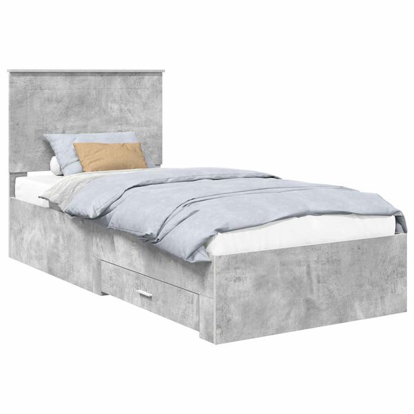 vidaXL Bed Frame with Drawer Concrete Grey 90 x 200 cm Engineered Wood