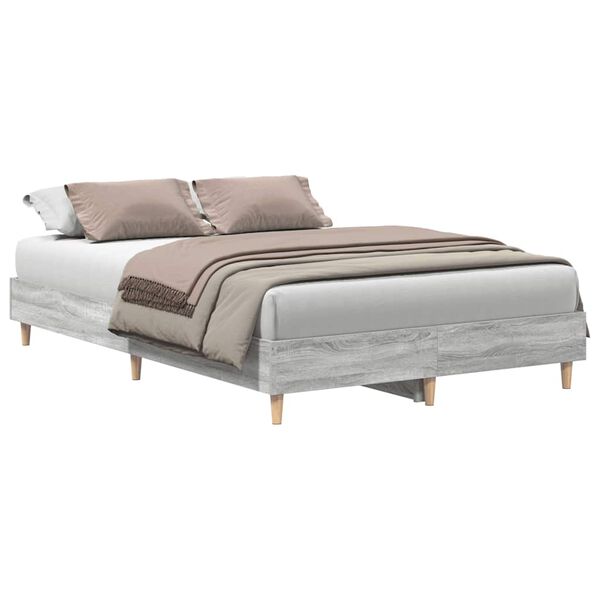 vidaXL Bed Frame No Mattress Grey Sonoma 140x190 cm Engineered Wood