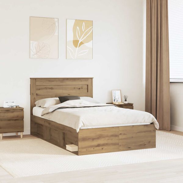 vidaXL Bed Frame Artisian Oak 120 x 190 cm Solid Pine Wood