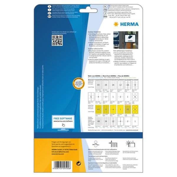 HERMA Weatherproof Outdoor Film Labels A4 210x297 mm 10 Sheets White