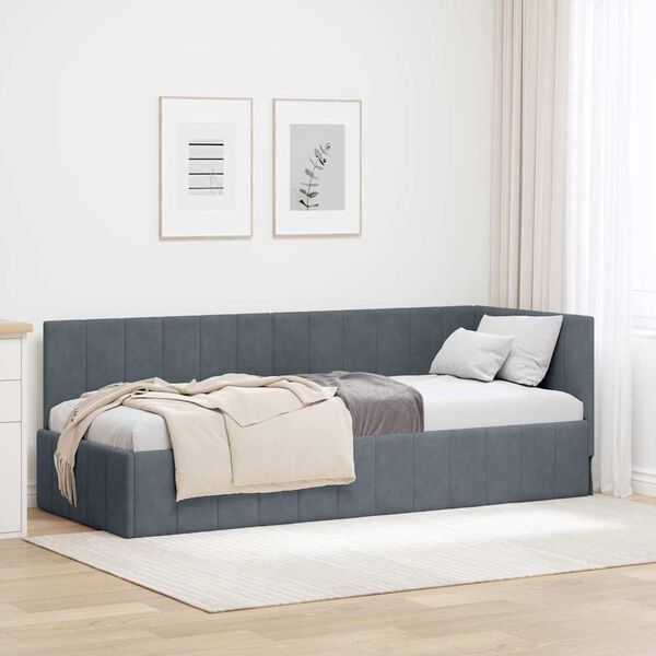 vidaXL Corner Bed Frame with Headboard Dark Grey 80 cm x 200 cm Velvet