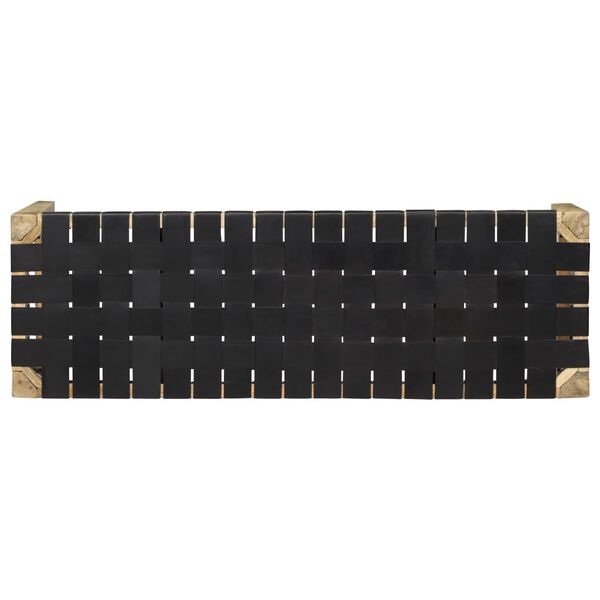 vidaXL Bench 110 cm Black Real Leather and Solid Mango Wood