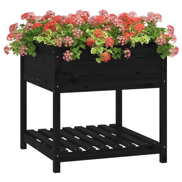 vidaXL Planter with Shelf Black 82.5x82.5x81 cm Solid Wood Pine