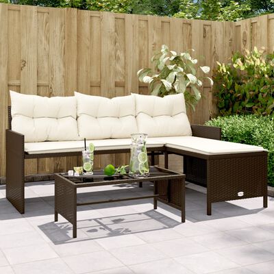 vidaXL Garden Sofa with Table and Cushions L-Shaped Brown Poly Rattan
