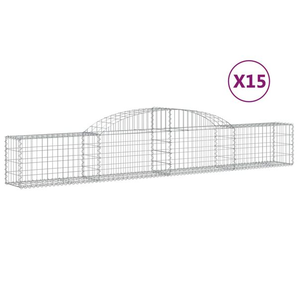 vidaXL Arched Gabion Baskets 15 pcs 300x30x40/60 cm Galvanised Iron