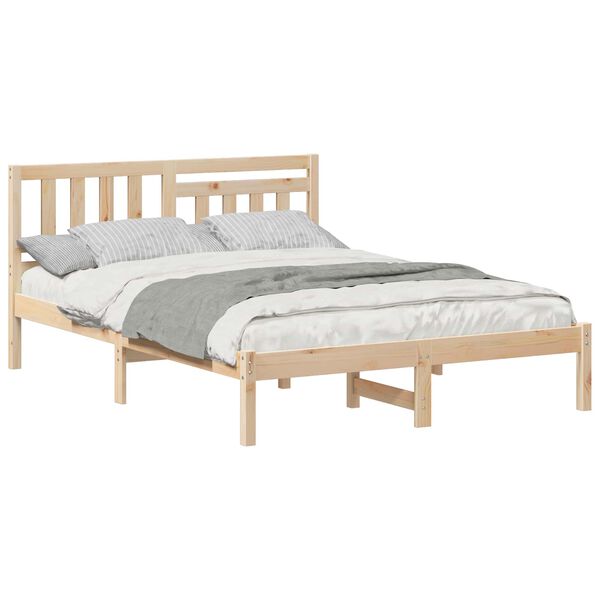 vidaXL Bed Frame with Headboard Brown 135 x 190 cm Solid Pine Wood