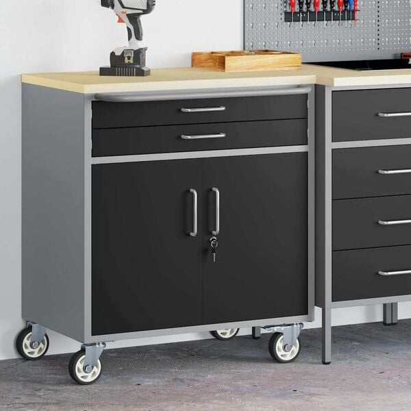 vidaXL Workshop Bench with Drawer Black and Grey 75 x 45 x 85 cm