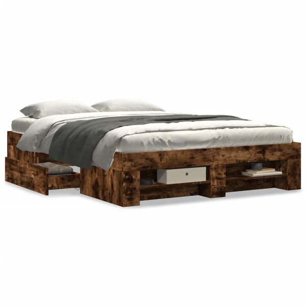 vidaXL Bed Frame without Mattress Smoked Oak 120x190 cm Small Double Engineered Wood