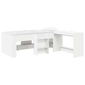 vidaXL Kids'High Bed Frame with Desk White 98.5 x 200 cm