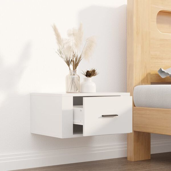 vidaXL Wall-mounted Bedside Cabinet High Gloss White 50x36x25 cm