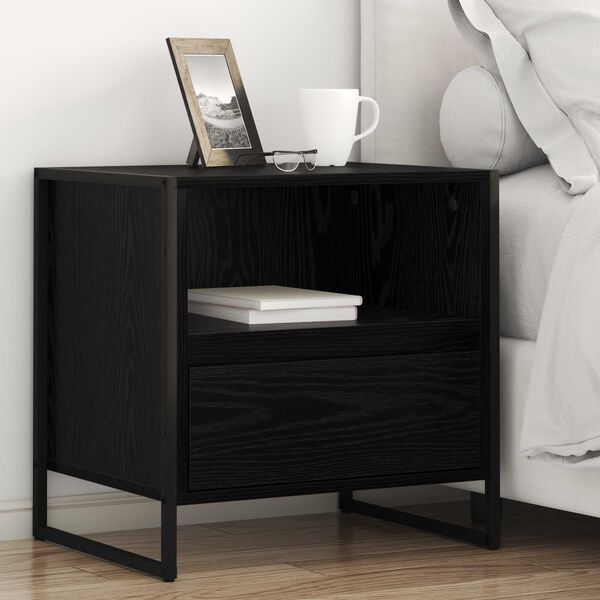 vidaXL Bedside Table Black Oak 50 x 39.5 x 50 cm Engineered Wood