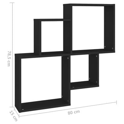 vidaXL Wall Cube Shelf Black 80x15x78.5 cm Engineered Wood