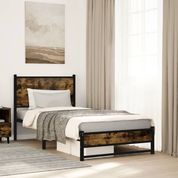 vidaXL Metal Bed Frame without Mattress Smoked Oak 90x200 cm