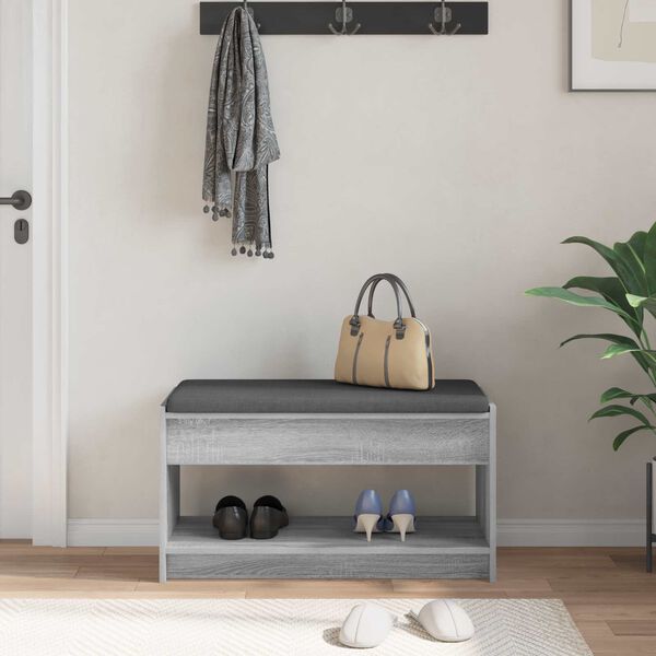 vidaXL Hall Bench with Cushion with Shelf Grey Sonoma 83 x 38 x 45 cm