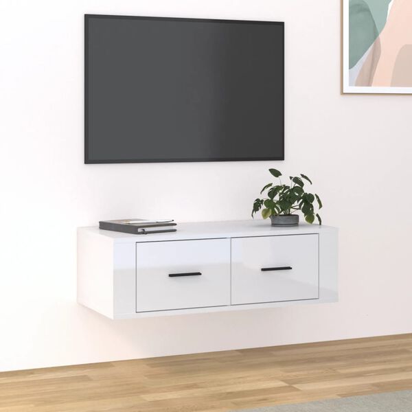 vidaXL Hanging TV Cabinet High Gloss White 80x36x25 cm Engineered Wood