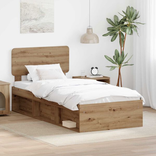vidaXL Bed Frame Artisian Oak 90 x 200 cm Solid Pine Wood