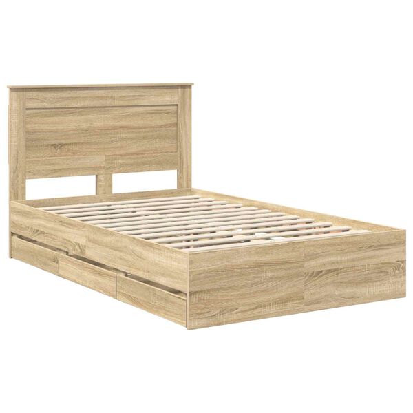 vidaXL Bed Frame with Drawer Sonoma Oak 135 x 190 cm Engineer Wood