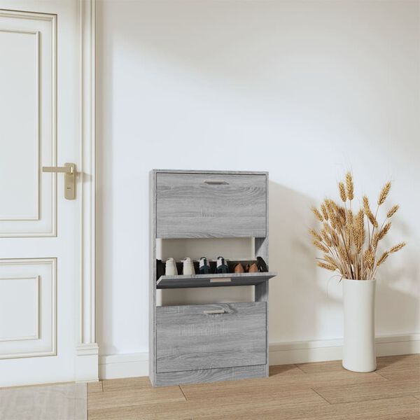 vidaXL Shoe Cabinet Grey Sonoma 59x17x108 cm Engineered Wood
