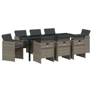 vidaXL Garden Dining Set 9 pcs Grey Poly Rattan