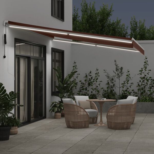vidaXL Automatic Retractable Awning with LED Brown 450x350 cm