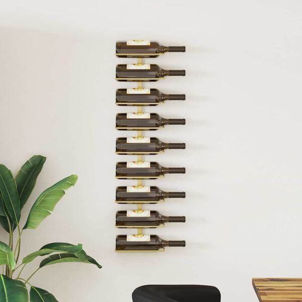 vidaXL Wall-mounted Wine Rack for 9 Bottles Gold Iron