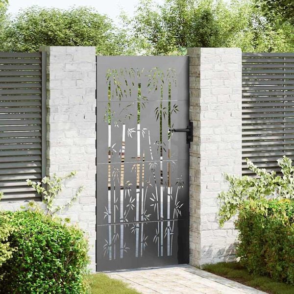 vidaXL Garden Gate 85x175 cm Corten Steel Bamboo Design