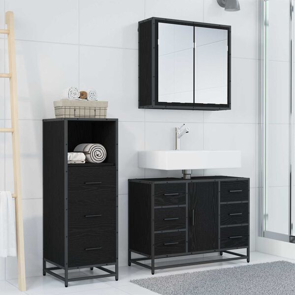 vidaXL Bathroom Furniture Set 3 pcs Black Oak Engineered Wood