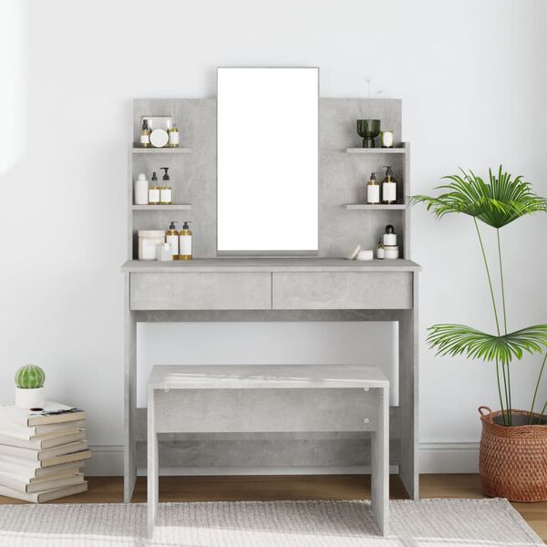 vidaXL Dressing Table with Mirror Concrete Grey 96x40x142 cm