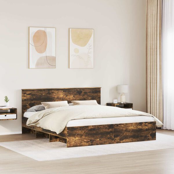 vidaXL Bed Frame Smoked Oak 200 x 200 cm Engineered Wood