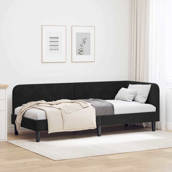 vidaXL Corner Bed Frame with Headboard Black 80 x 200 cm Velvet
