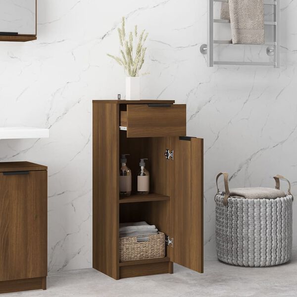 vidaXL Bathroom Cabinet Brown Oak 32x34x90 cm Engineered Wood