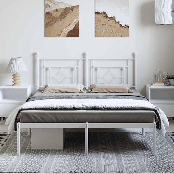 vidaXL Metal Bed Frame without Mattress with Headboard White 150x200cm