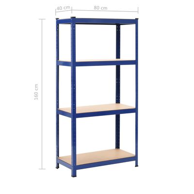 vidaXL Storage Shelf Blue 80x40x160 cm Steel and MDF