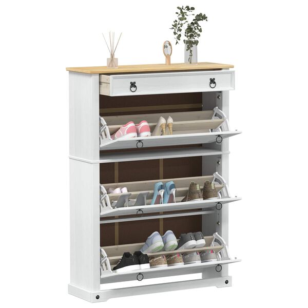 vidaXL Shoe Cabinet Corona White 99 x 32 x 138 cm Solid Pine Wood