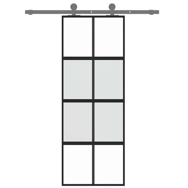 vidaXL Sliding Door Black 76x205 cm Tempered Glass and Aluminium