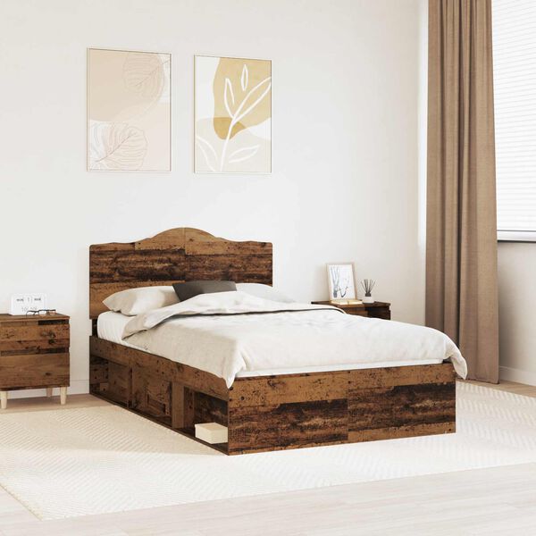 vidaXL Bed Frame with Headboard Old Wood 120 x 190 cm Solid Pine Wood