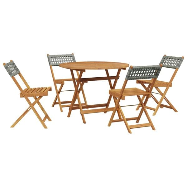 vidaXL 5 Piece Garden Dining Set Grey Poly Rattan and Solid Wood