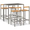vidaXL 5 Piece Garden Bar Set Grey Poly Rattan& Solid Wood Acacia