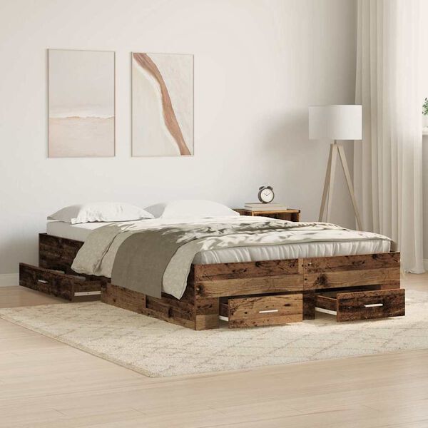 vidaXL Bed Frame with Drawers Old wood 120 x 200 cm Engineered wood