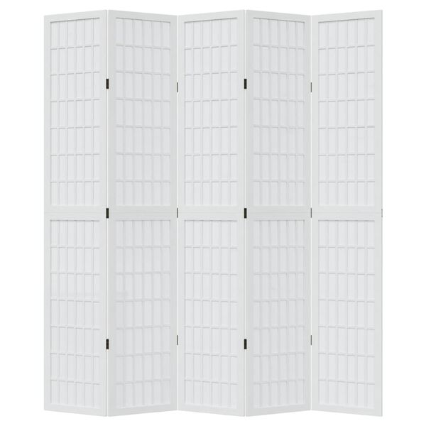 vidaXL Room Divider 5 Panels White Solid Wood Paulownia