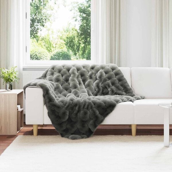 vidaXL Faux Rabbit Fur Blanket Dark Grey 130 x 150 cm Polyester