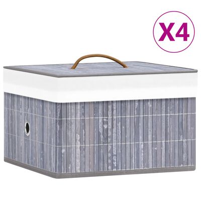 vidaXL Bamboo Storage Boxes 4 pcs Grey