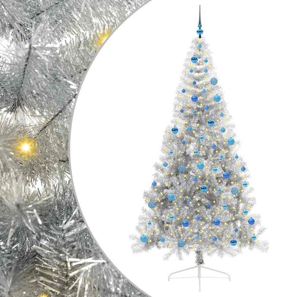 vidaXL Artificial Pre-lit Christmas Tree Silver 240 cm PET